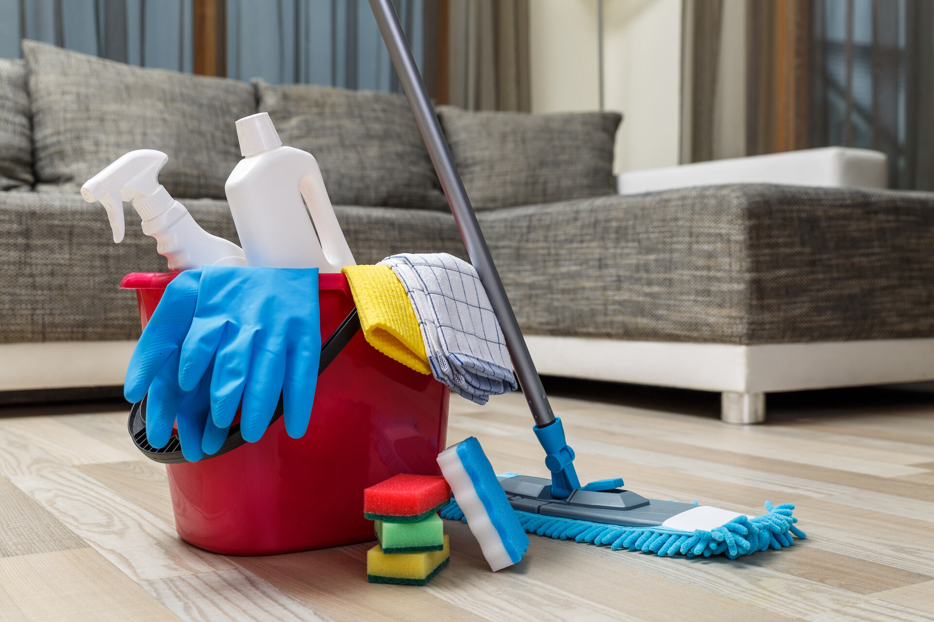 Cleaning materials in bucket